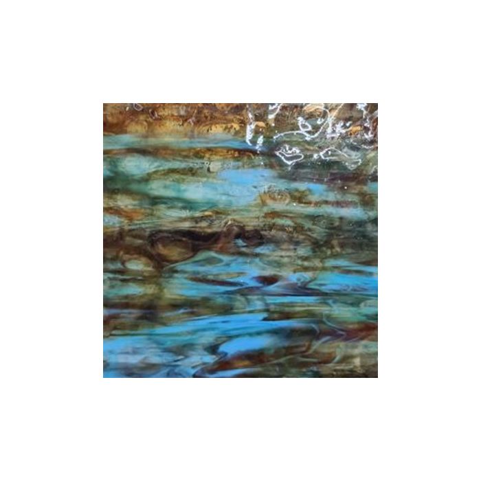 M7122  halftransp. red-brown, turquoise blue met structuur